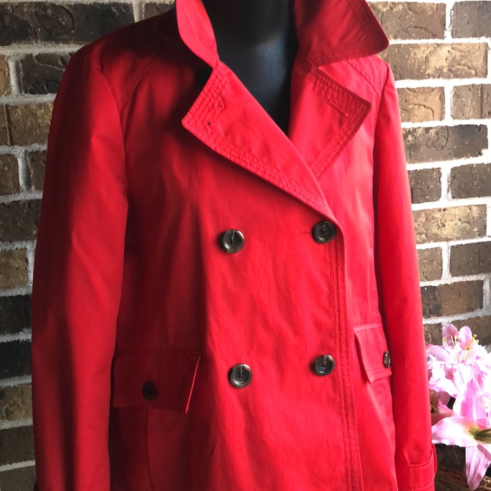 Lands End Red Double-Breasted Peacoat Style Rain Coat Jacket - Picture 4 of 15